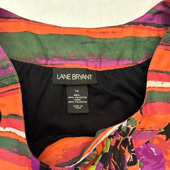 Lane Bryant sleeveless floral & striped pattern dress w/pleated hem. Sz-14. X14 - Picture 8 of 10